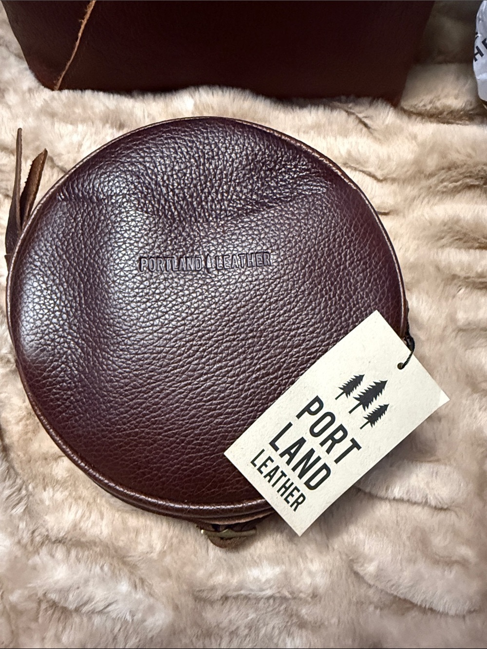 Portland Leather Round Crossbody Pouch in Dark Burgundy